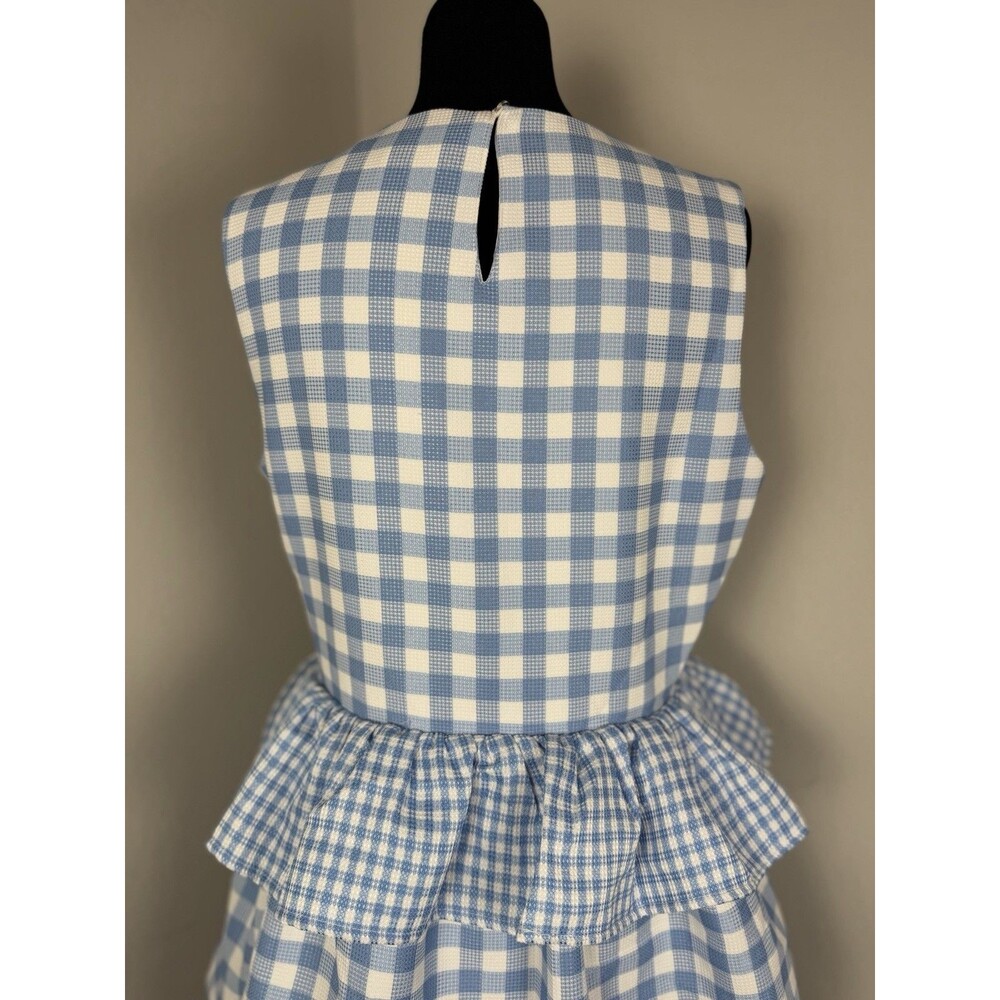 English Factory Blue Gingham Tiered Ruffle Dress Size M Fit & Flare Lined - Picture 11 of 14